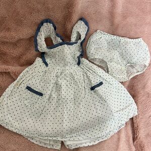 Ralph Lauren Infant Dress with Bloomers - White and Blue Dots